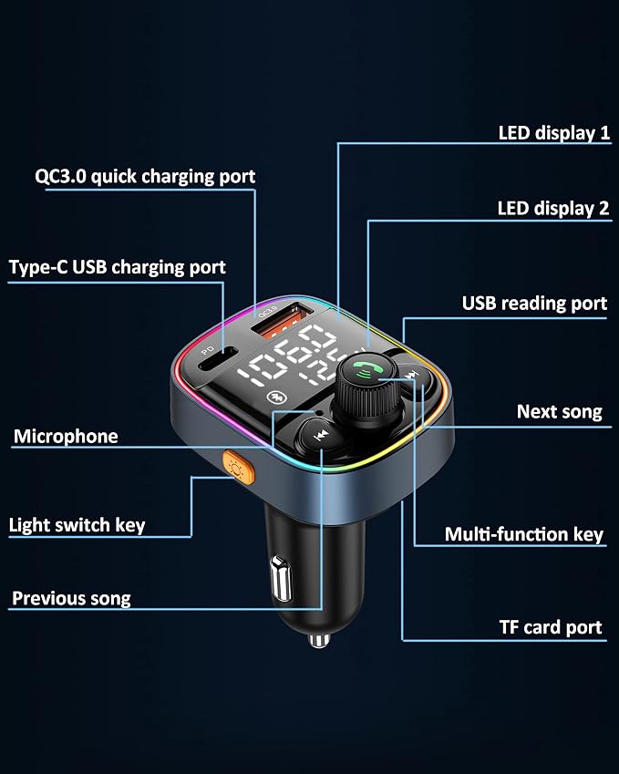LIHAN AUX USB C Bluetooth Car Adapter, Wireless Handsfree Call, FM Transmitter - Image 9