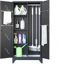 71" Broom Closet Cabinet with Hanging Rod, Tall Black Metal Storage Cabinet by VASAAOSD
