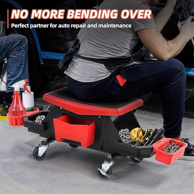 YITAHOME Detailing Stool with Wheels, Mechanics Seat With 2 Removable Trays and - Image 3
