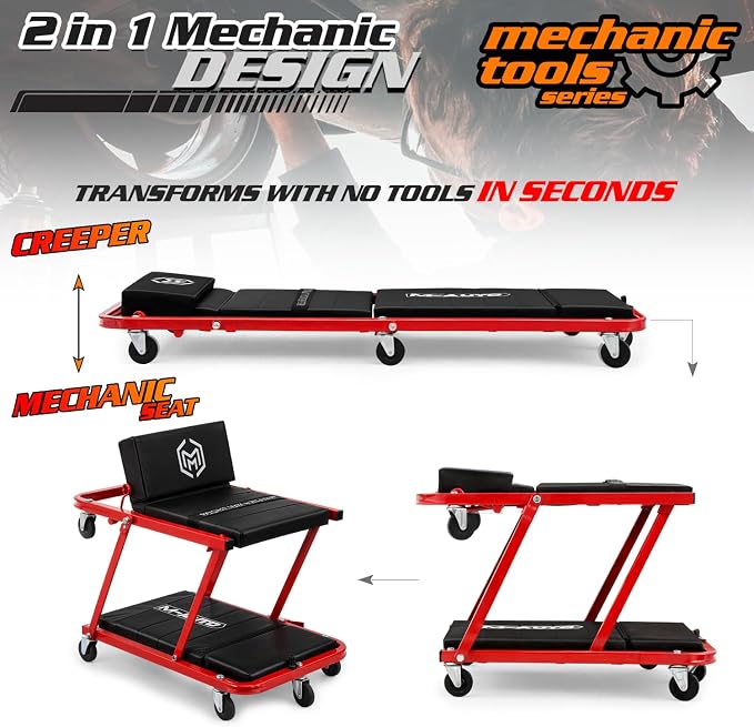 M-AUTO Heavy-Duty Convertible Mechanic Creeper, Z-Creeper 2-in-1 Creeper and - Image 4