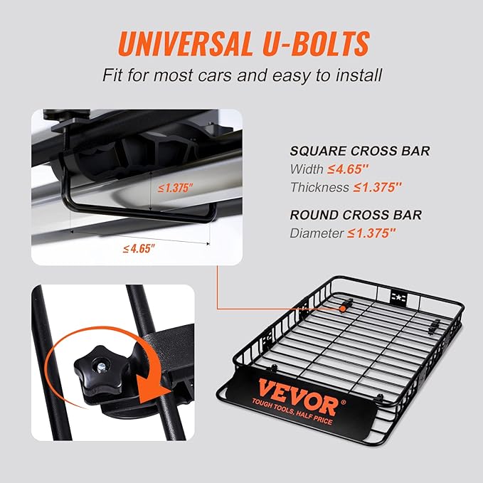 VEVOR Roof Rack Cargo Basket, Heavy-Duty Steel 200 LBS Capacity Universal Roof - Image 6
