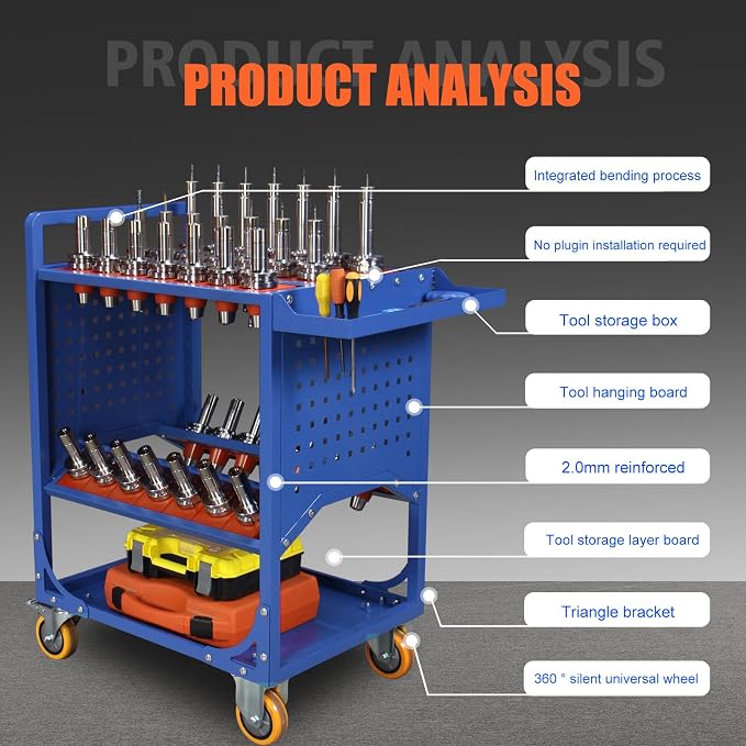Blue Classic 50 Taper CNC Tool Holder Transfer Cart, 25 Capacity CAT/BT50 - Image 3