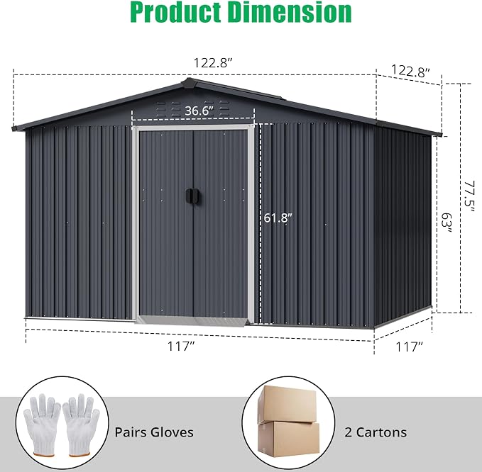 10x10 Ft Outdoor Storage Shed, Steel Utility Tool Shed - Image 6