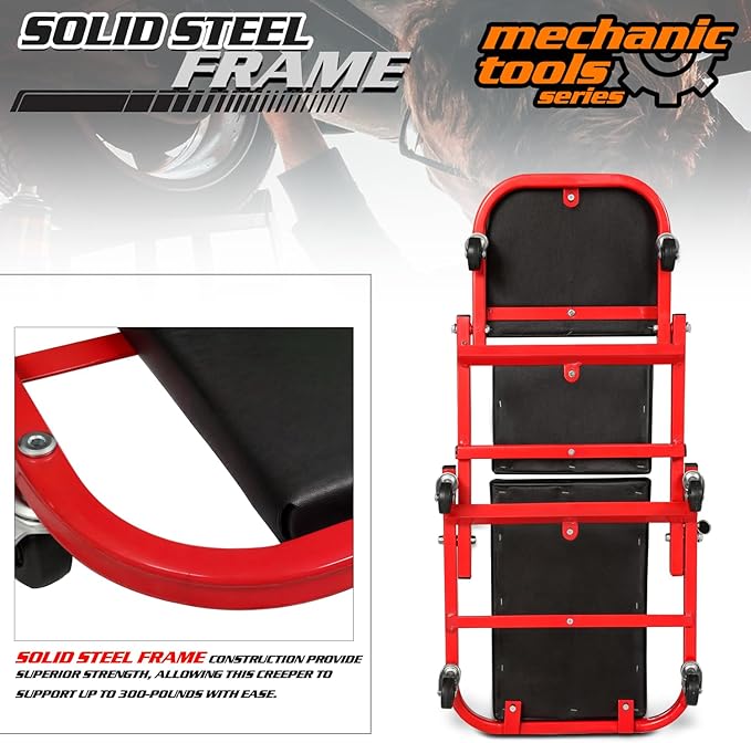 M-AUTO Foldable Z Creeper 2-in-1 Rolling Folding Car Creeper & Seat, 330LBS - Image 5