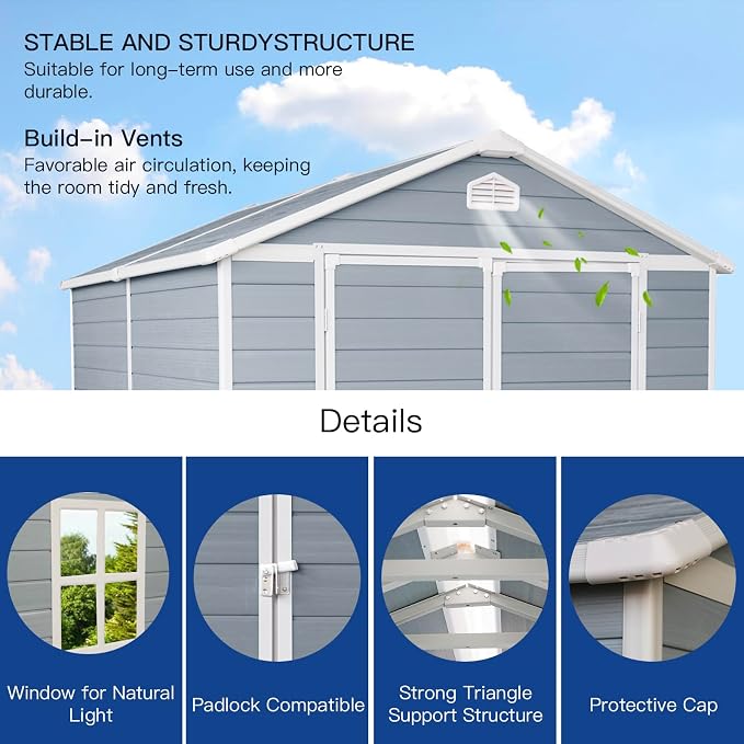 6x8 FT Outdoor Storage Shed, Resin Garden Shed - Image 3
