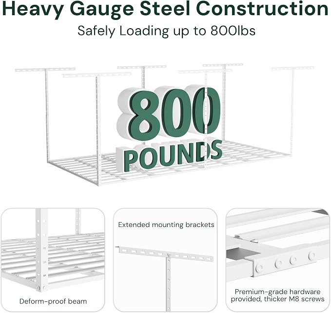SunsGrove 2x8 Garage Overhead Storage Rack, Adjustable Heavy Duty Hanging - Image 2