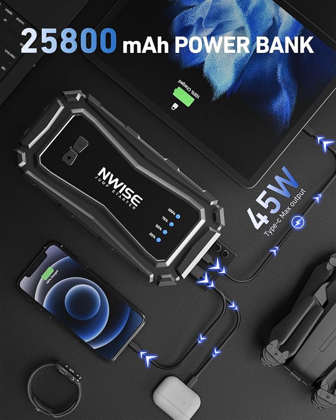 NWISE Car Jump Starter, 6000A Peak 25800mAh Portable Battery Starter - Image 5