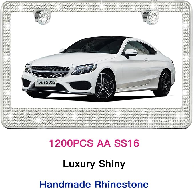 2 Pack License Plate Frames for Women, Sparkly Rhinestone Diamond Car - Image 3