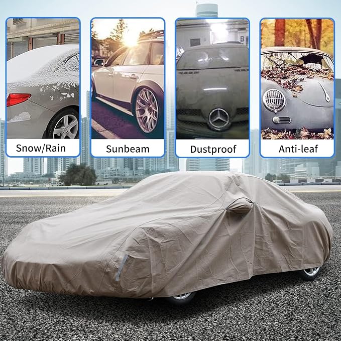 Tecoom Car Cover Waterproof All Weather, Non-Woven Breathable Outdoor Car Covers - Image 3