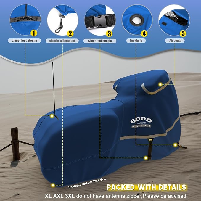 Rosefray Motorcycle Cover with Side Box Heavy Duty 600D Waterproof - Image 5