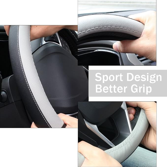 SEG Direct Black and Gray Microfiber Auto Car Steering Wheel Cover Universal 15 - Image 5