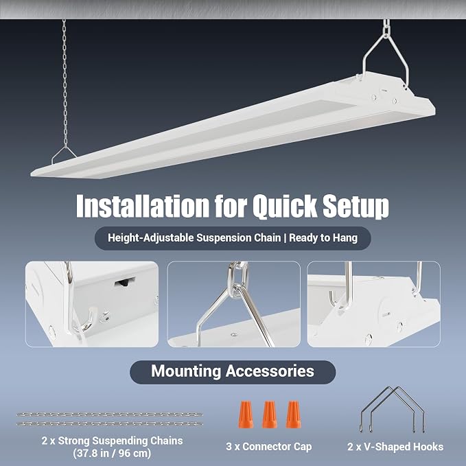LED Linear Shop Lights 300W, 45000LM Led High Bay Lights 5000K Daylight 120-277V - Image 6