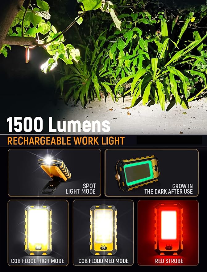 LED Rechargeable Magnetic Work Light 40W 1500Lumens, Hanging Hook 4 Lighting - Image 3