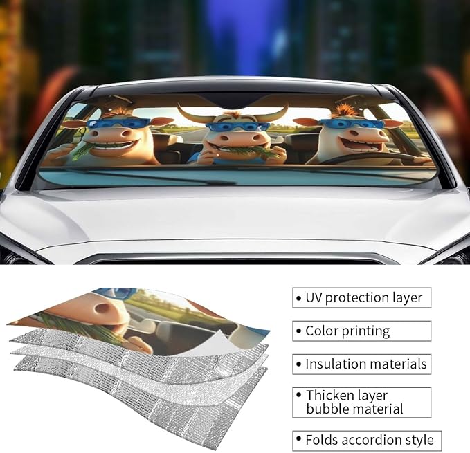 Funny Cow Car Sun Shade Windshield Sunshade Foldable Front Window Shield Cover - Image 4