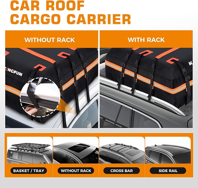Kingfun Car Rooftop Cargo Carrier – Waterproof 20 Cubic Feet Car Roof Bag Fit - Image 3