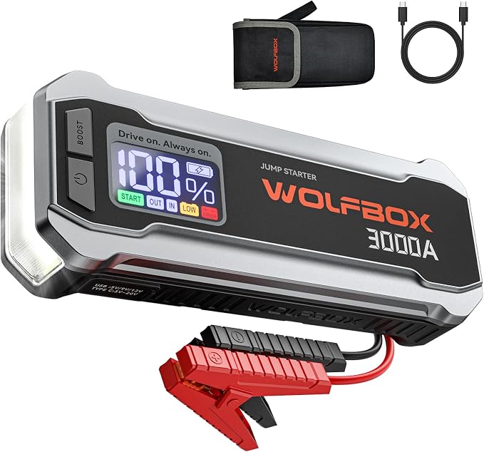WOLFBOX 3000A Jump Starter, 12V Car Battery Jump Starter, 65W Quick Charge by WOLFBOX