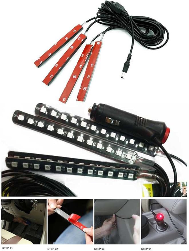 Car LED Strip Light, EJ's SUPER CAR 4pcs 36 LED Car Interior Lights Under Dash - Image 5