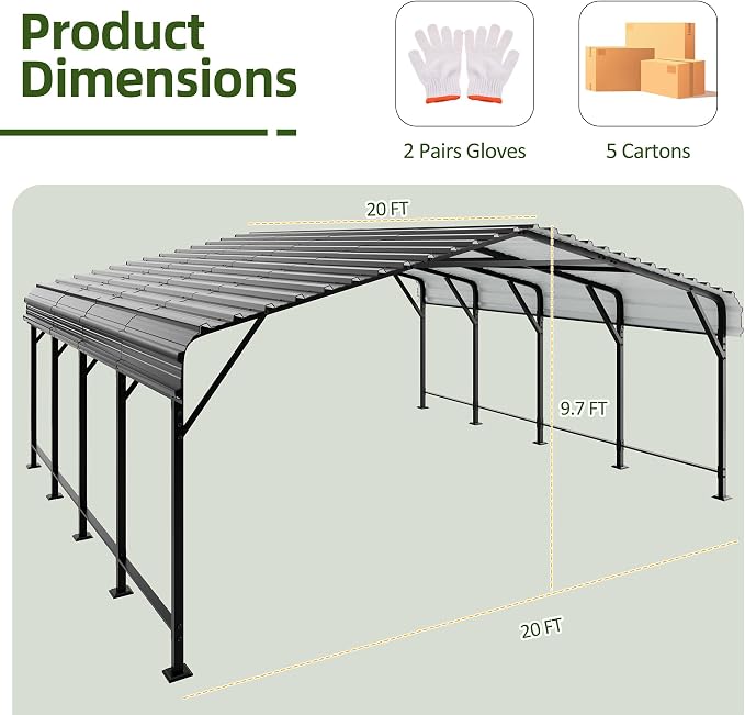 JAMFLY Carport, 20X20 FT Metal Carport, Heavy Duty Carport Canopy - Image 6
