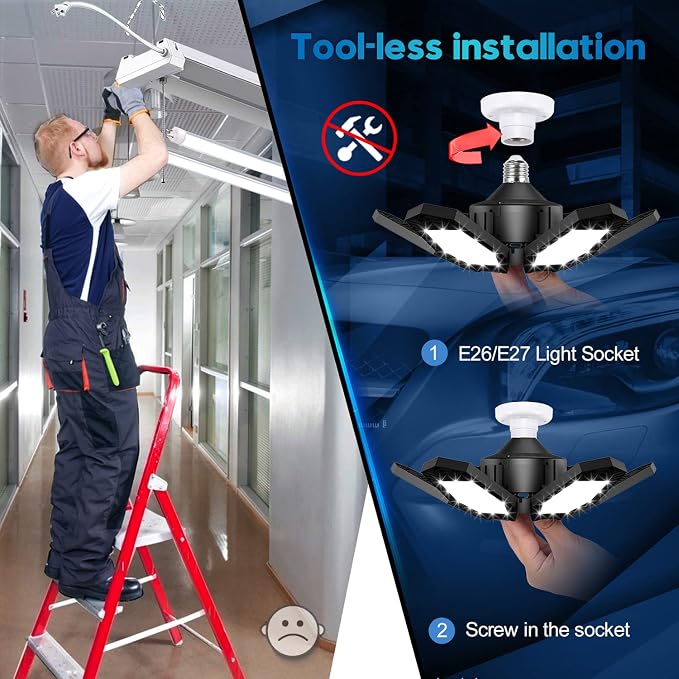 TANBABY 2 Pack LED Garage Lights, 150W Deformable Best Ceiling Shop Lights - Image 6