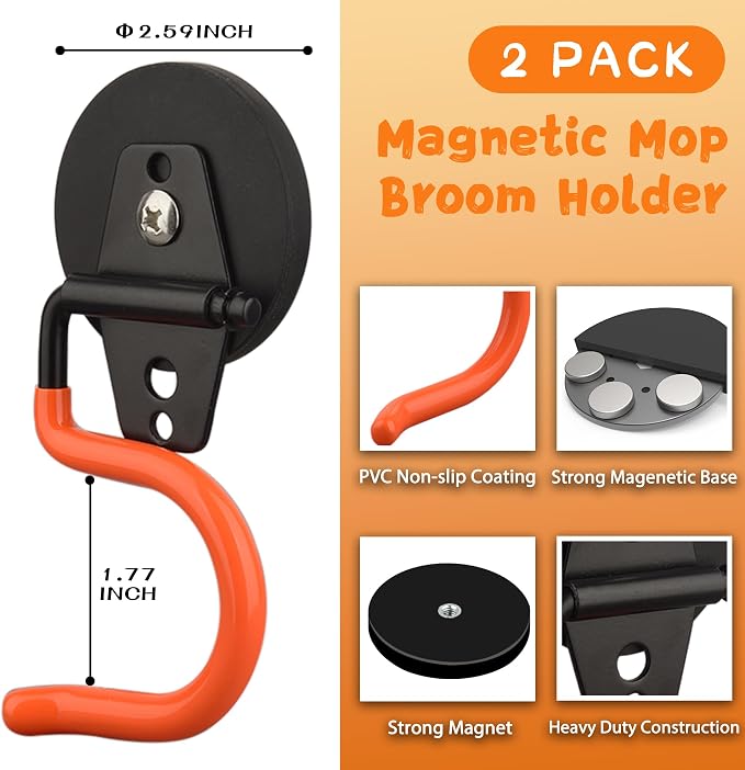 ULIBERMAGNET Magnetic Mop Broom Holder, Heavy Duty Movable Magnetic Tools Holder - Image 2