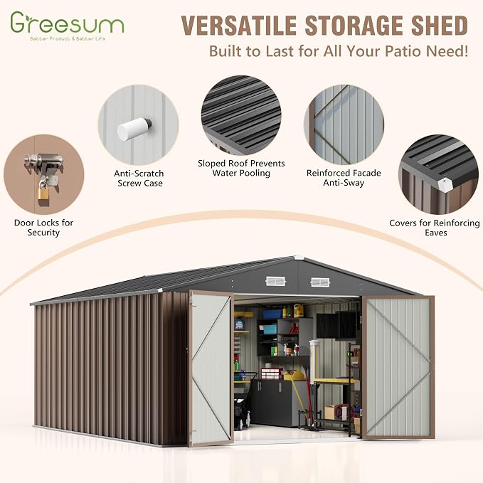 Greesum 10×14 FT Outdoor Storage Shed, Metal Storaged Sheds Without Floor - Image 5