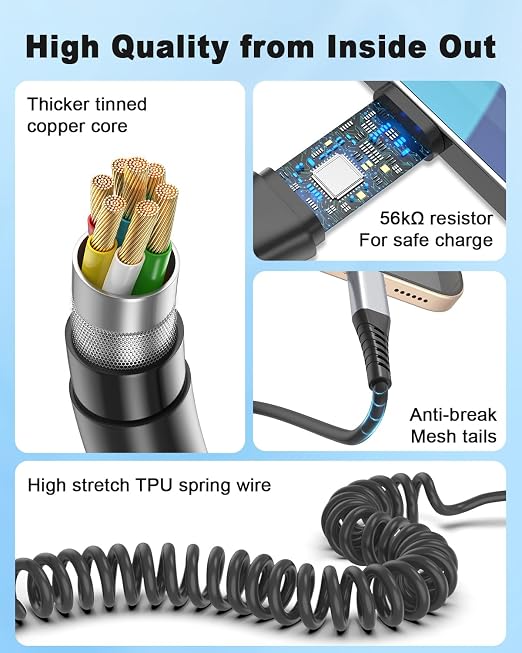 Coiled USB C to USB C Cable, 2 Pack Retractable USB Type C Charging Cable 60W - Image 5