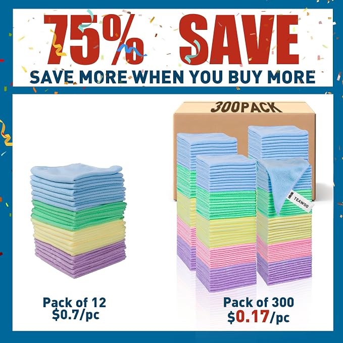 Microfiber Towels Bulk-300 Pack, Cleaning Cloths, Microfiber Towels - Image 2