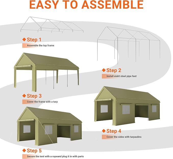 12x20 FT Carport, Heavy Duty Carport, Portable Garage - Image 5