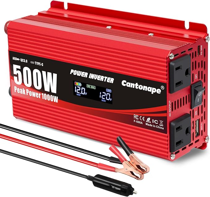 500 Watt Car Power Inverter DC 12V to 110V/120V AC Converter by Cantonape