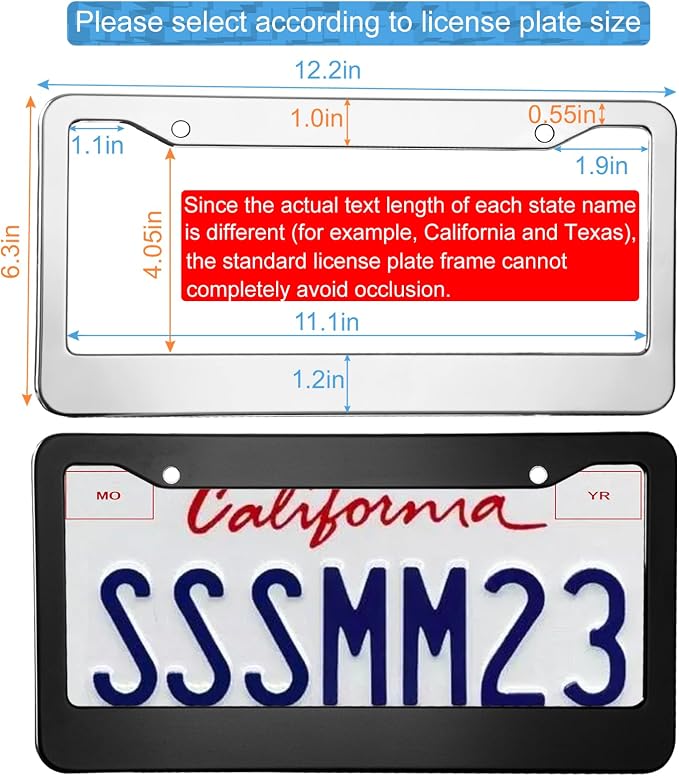 2PCS Chrome License Plate Frame, 2 Holes Silver Stainless Steel License Plate - Image 2