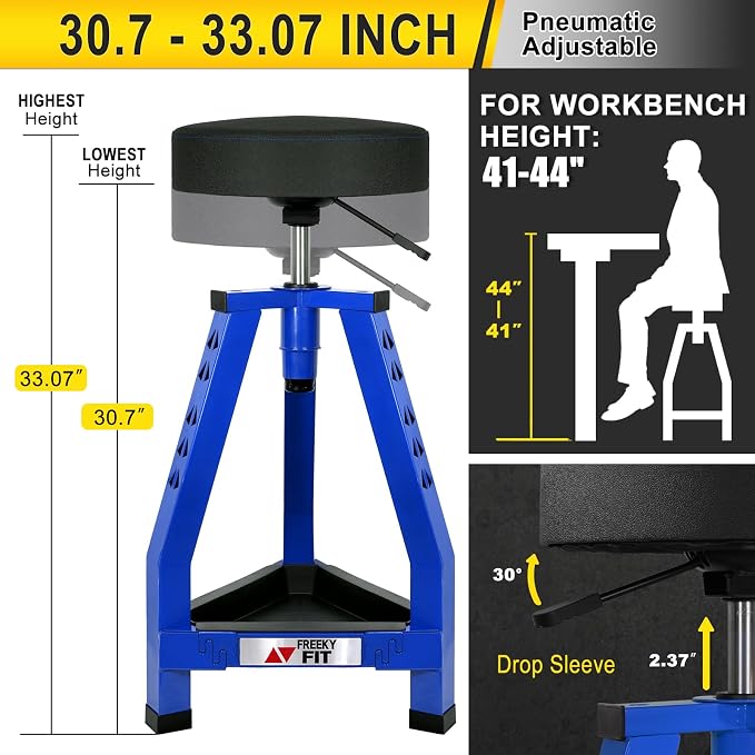 Adjustable Tall Shop Stool, Mechanics Garage Stool Chair, Work Metal Chair - Image 2