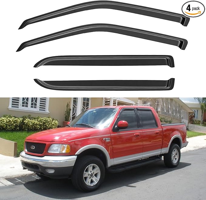 Window Visors Rain Guards for 2001 2002 2003 Ford F150 SuperCrew Cab, by YQAUTEC