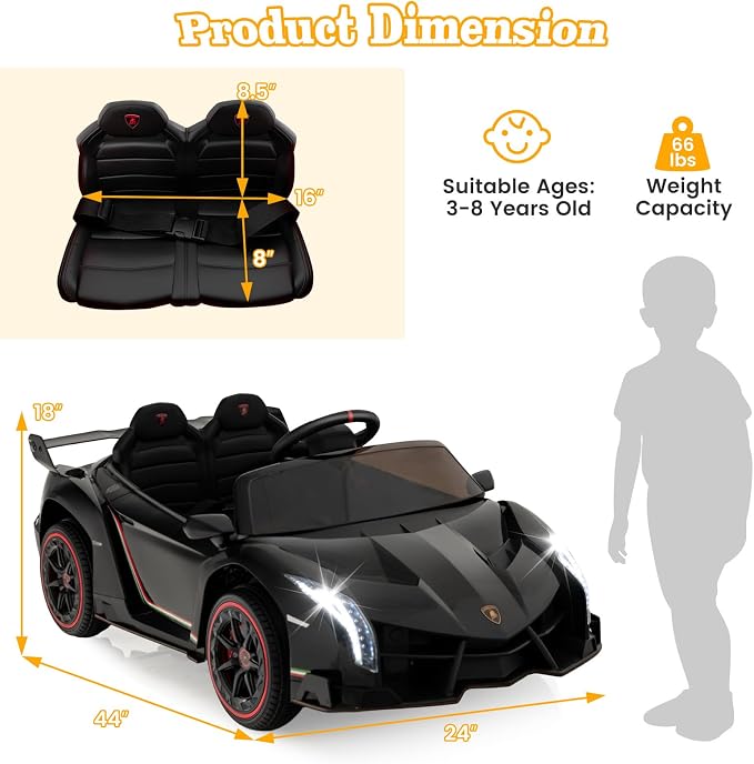 Costzon Ride on Car, Lamborghini Licensed 12V Battery Powered 4WD Sports Car - Image 7