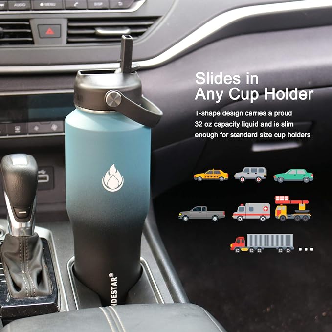 SENDESTAR Water Bottle 32oz, 2 Lids, Wide Mouth Stainless Steel Vacuum - Image 2