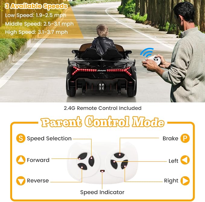 Costzon Ride on Car, Lamborghini Licensed 12V Battery Powered 4WD Sports Car - Image 5