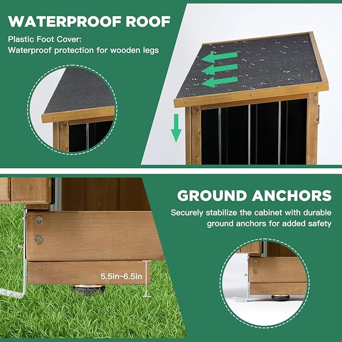 Outdoor Storage Cabinet Wood & Metal, Storage Shed Waterproof Double Lock - Image 3