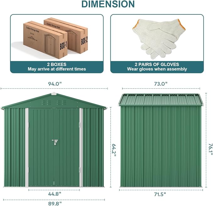 Gizoon Outdoor Storage Shed 8 x 6 FT, Galvanized Metal Garden Shed - Image 7