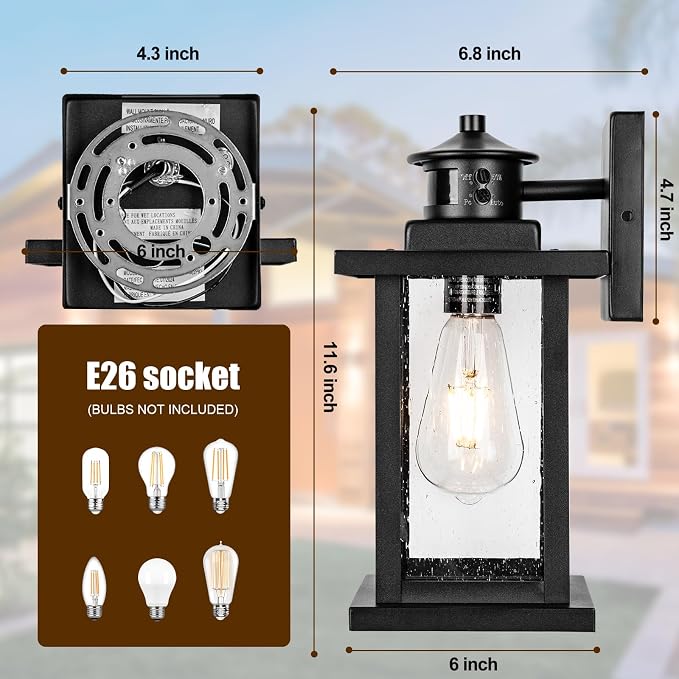 Motion Sensor Outdoor Lights Wall Mount, Dusk to Dawn Garage Exterior Light - Image 2