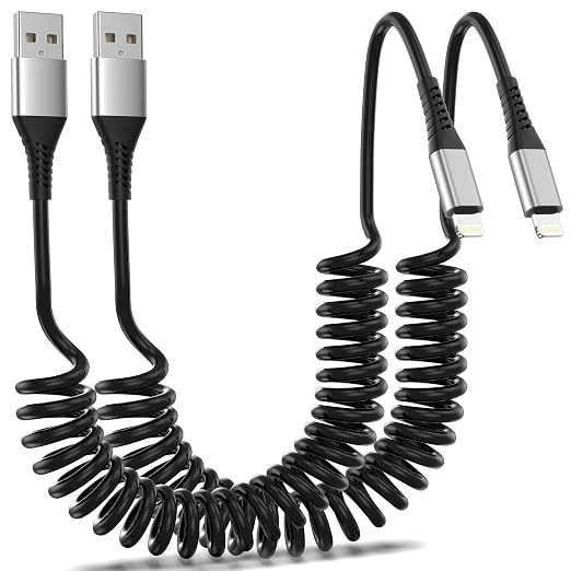 Coiled Lightning Cable for Car, Short Apple CarPlay USB to Lightning Cord for by Umefly+