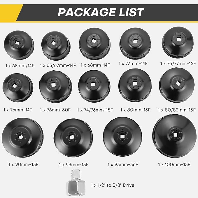 15PCS Oil Filter Cap Wrench Tool | Universal Oil Filter Socket Wrench Set 3/8 - Image 3