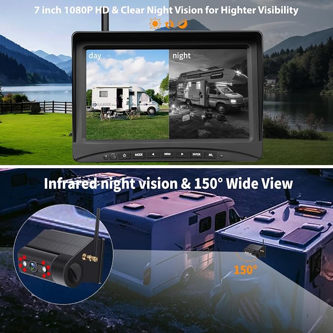 Solar Wireless Backup Camera Magnetic, 7 Inch Portable Installation RV Backup - Image 5