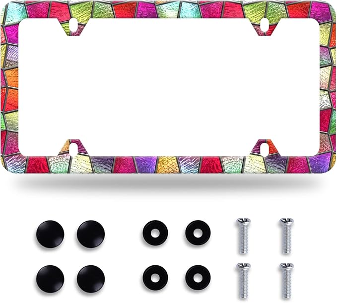 Pretty Cut Glass License Plate Frame Colorful License Plate Stainless Steel by GORSNKYE