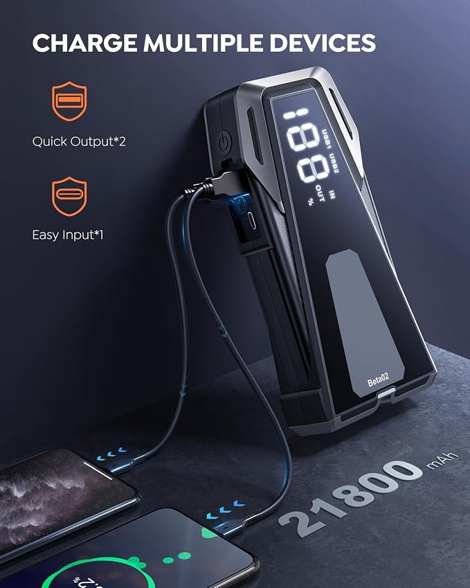 Portable Car Battery Jump Starter 6000A 21800mAh, Car Battery Jumper Starter - Image 3