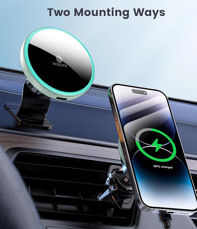 MOKPR for Magsafe Car Mount Charger-15W Wireless Car Charger-Magnetic Car Phone - Image 2