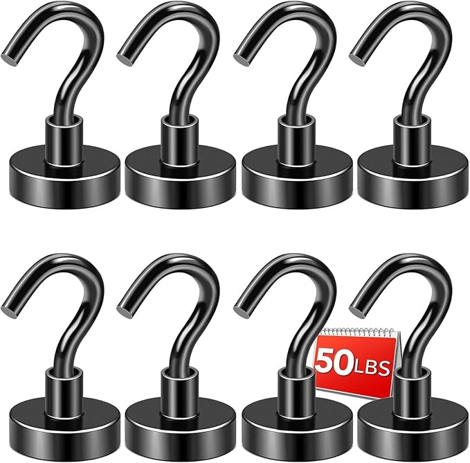 DIYMAG Black Magnetic Hooks, 50 LB Heavy Duty Strong Magnets by DIYMAG