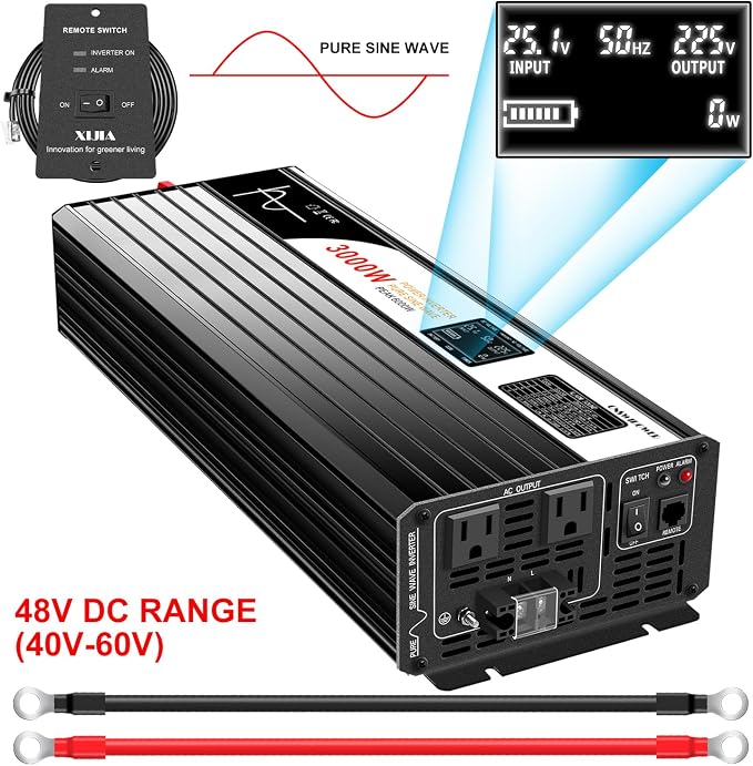 Xijia LCD-Display 3000W dc 48v to 110V 120V ac 60HZ Pure sine Wave Solar - Image 2