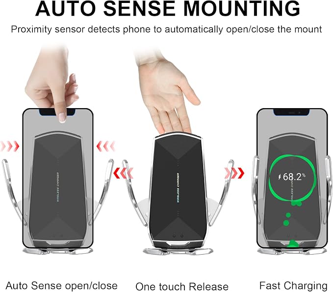 Car Phone Mount, Auto-Clamping Smart Sensor 10W Qi Fast Charging Car Front - Image 3