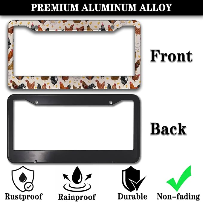 License Plate Covers for Women Multicolor License Plate Frames for Men Chicken - Image 3