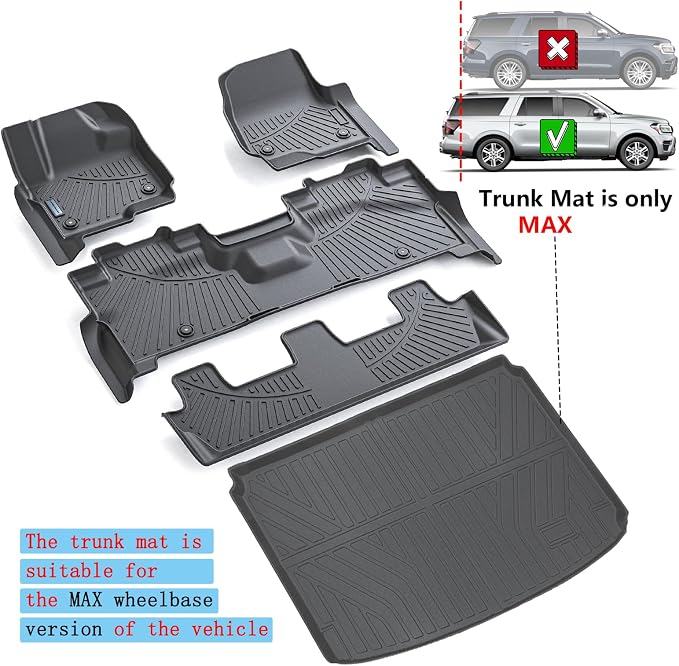 Floor Mats & Trunk mat for 2018-2024 Ford Expedition MAX, TPE All Weather - Image 2