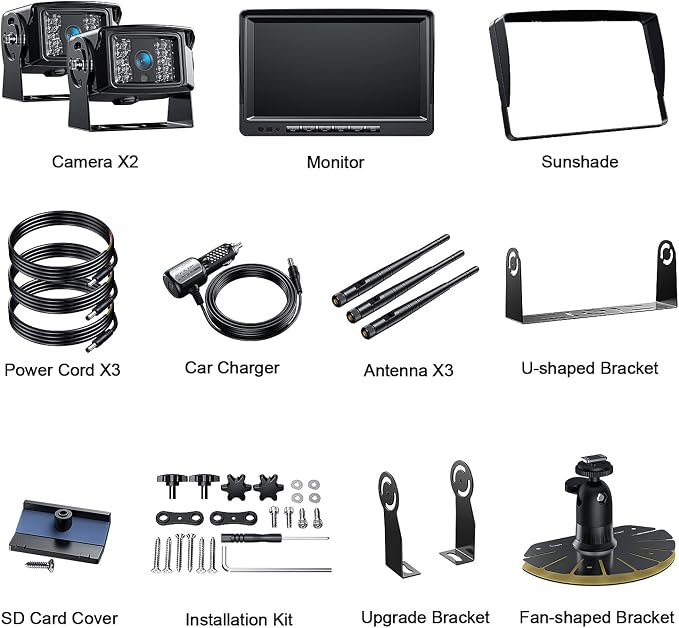 Fookoo 1080P 9" Wireless Backup Camera System, IP69 Waterproof Rear View Front - Image 9